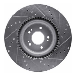 Genesis G80 Brake Rotor (1) - Front Left - R1 Concepts - Drilled & Slotted - Silver - `18-`20